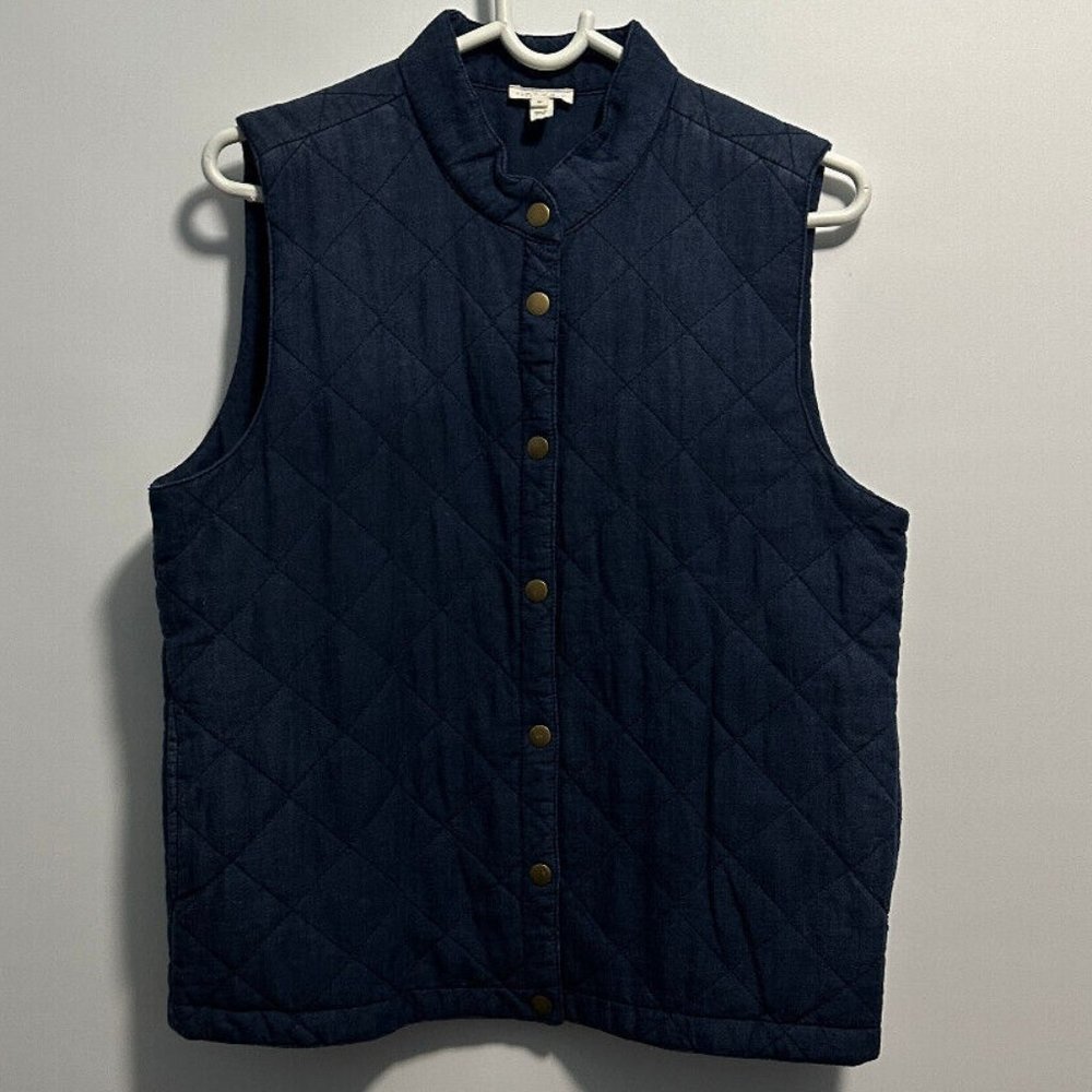 Soft Joie Navy Blue Chambray Quilted Vest Sz S
